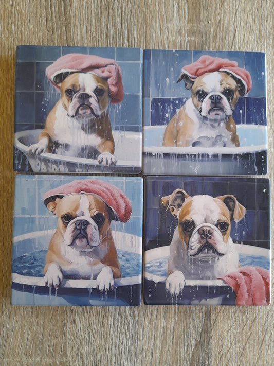 set 0f 4 ceramic dogs coasters
